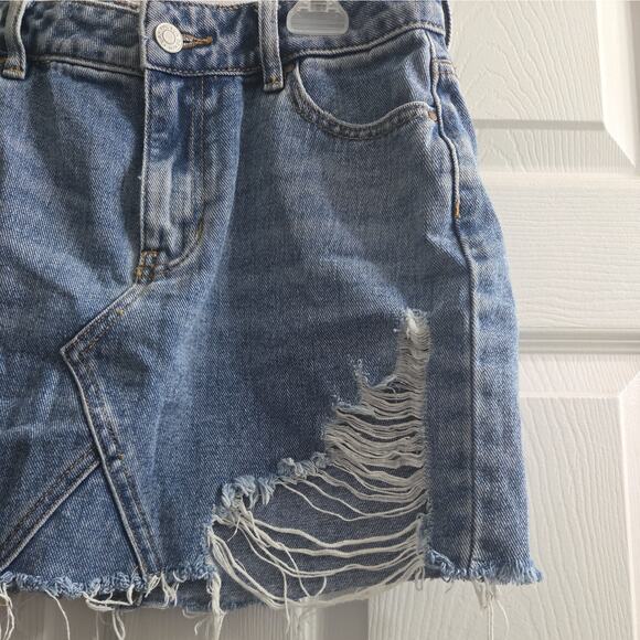 Pacsun Los Angeles Denim Mini Skirt Jean Cut Button Zip Distressed Waist 25 - Picture 3 of 8